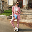 Pink Small Plaid Coat Casual Mid-length One Button Suit Blazers