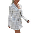 Women's Plaid Small Suit Fashion Temperament Slimming Coat Blazers