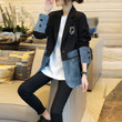 Denim Stitching Suit Jacket For Women Spring Korean Style Small Large Size Blazers