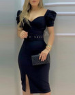 Women's Bubble Sleeve Square Collar Sexy Skinny Hip Dress With Belt Skinny Dresses