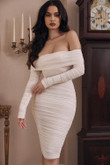 Women's Solid Color Sexy Slim Party Long Sleeve Off-shoulder Pleated Dress Skinny Dresses