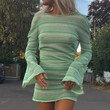 Tie-dye Striped Knitted Long Sleeve Backless Sexy Tight Dress Skinny Dresses