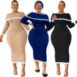 Plus Size Dress Casual Fashion Long Sleeve Off-the-shoulder Off-neck Slim Fit Patchwork Women's Clothing Casual Dresses