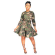 Women's Dress Long Sleeve Camouflage Printed A- Line Skirt Mid Cake Casual Dresses