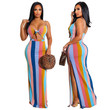 Women's Autumn Colorful Striped Printed Navel Dress Casual Dresses
