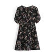 French Style Vintage Floral Printed Sleeves Crimp Slimming Dress Casual Dresses