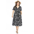 Summer Women's Large Size Dress Simple Style Flower V-neck Swing Casual Dresses