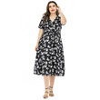 Summer Women's Large Size Dress Simple Style Flower V-neck Swing Casual Dresses