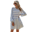Spring Women's Clothing Casual Patchwork High Waist A- Line Dress Loose Striped For Women Casual Dresses