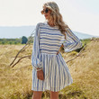 Spring Women's Clothing Casual Patchwork High Waist A- Line Dress Loose Striped For Women Casual Dresses