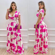 Printed Flowers V-neck Bare Chest Sexy Large Swing Dress Floral Dresses