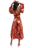 Women's Elegant Off-shoulder Short Sleeve Waist Strap Large Skirt Printed Dress Floral Dresses