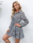 Women 's Printed Single-breasted Long Sleeve Dress Floral Dresses