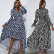 Fall Wear Long Sleeves Printed Dress Elegant Style Waist Slimming Floral For Women Floral Dresses