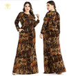 Large Size Women's Dress Long Sleeve Printed Arabic Floral Dresses