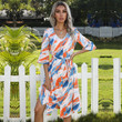 Autumn Print Tie-dyed V-neck Half Sleeves Shirt Bottoming Dress For Women Floral Dresses