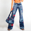 Autumn Printed Jeans Women's Fashion High Waist Letters Wide-leg Pants