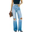 Autumn Ripped Wide-leg Pants Washed Trendy Simple Denim Trousers For Women Jeans