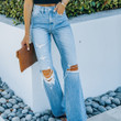 Autumn Ripped Wide-leg Pants Washed Trendy Simple Denim Trousers For Women Jeans