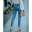Ripped Street Slimming Easy To Match Denim (ankle-length Pants) Casual Pants Women's Trendy Blue Slim Fit Jeans
