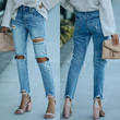 Ripped Street Slimming Easy To Match Denim (ankle-length Pants) Casual Pants Women's Trendy Blue Slim Fit Jeans