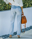 Ordinary Street Hipster Trousers Light Color And Water Scrubbing Blue Jeans