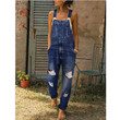 Simple Denim Suspender Trousers Washed And Worn Large Size Women's Suspenders Jeans