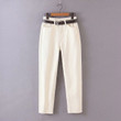 Pure Color Minimal Versatile Denim Daddy Pants Casual Jeans Belt