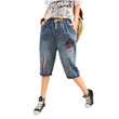 Women's Six-point Jeans Summer Water-washing Embroidery Line Casual Pants Baggy Straight Trousers