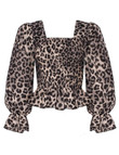 Trendy Autumn Wear Shirt Vintage Leopard Print Printed Square Collar Bell Sleeve Top For Women Blouses