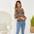 Trendy Autumn Wear Shirt Vintage Leopard Print Printed Square Collar Bell Sleeve Top For Women Blouses