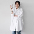Korean Style Women's Mid-length Shirt Loose Long-sleeved Cardigan Top Blouses