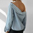 Furite Autumn Sexy Backless Off-shoulder Denim Shirt For Women Blouses
