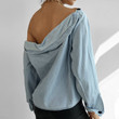 Furite Autumn Sexy Backless Off-shoulder Denim Shirt For Women Blouses