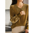 Autumn Shirt Elegant And Expensive Lace Embroidery Doll Collar Imitation Mulberry Silk Veet Top Blouses