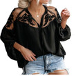 Women's Summer Chiffon Sexy See-through V-neck Lace Shirt Blouses