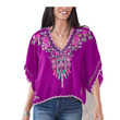 Women's Embroidered Loose V-neck Half Sleeves Shirt Ethnic Style Batman T-shirt Blouses