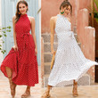 Women's Bohemian Rayon Printed Long Dress Sleeveless Lace-up For Women Summer