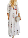 Bohemian Positioning Printed Flowers Patchwork Long Dress Fashion Drawstring Lace-up Sleeve