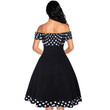 Women's Retro Hepburn Style Polka Dot Stitching Big Swing Waist Dress