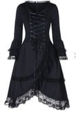 Women's Vintage Long Sleeve Lace Ruffles Layered Mid-length Dress