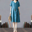 Summer Art Younger Loose Slimming Lace-up Solid Color Stitching Midi Dress