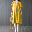 Summer Art Younger Loose Slimming Lace-up Solid Color Stitching Midi Dress