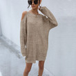 Sexy Off-the-shoulder Knitted Sweater Dress Mid-length Slip For Women Autumn