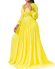 Yellow High Waist Slimming Solid Color Elegance Retro Chiffon Long Sleeve Dress With Belt