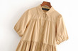 Summer Polo Collar Solid Color Wide Swing Short Sleeve Loose Pleated Dress