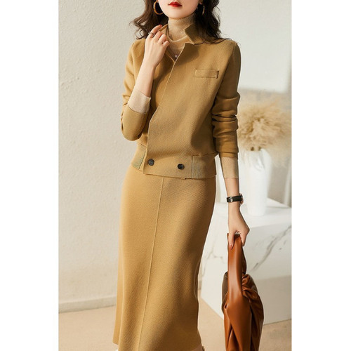 Western Style Wool Four-flat Needle Cardigan Coat/straight-leg Pants/skirt Multi-matching Suit