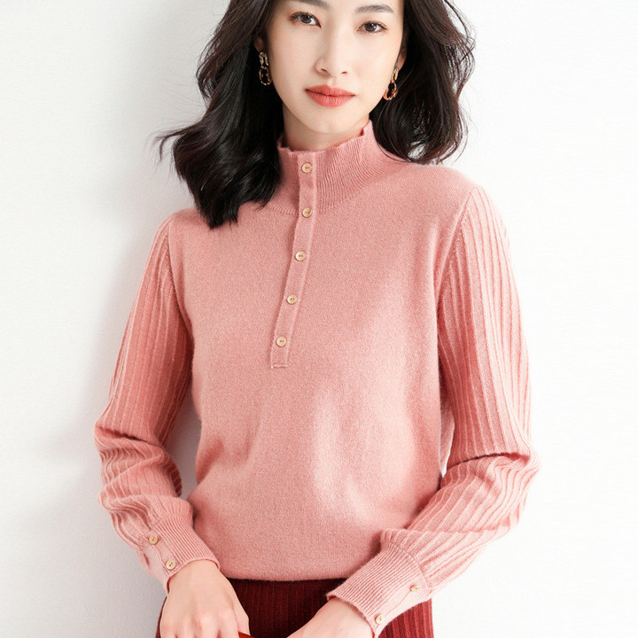 Women 's Half Turtleneck Sweater Korean Style Puff Sleeve Loose Bottoming Shirt Top