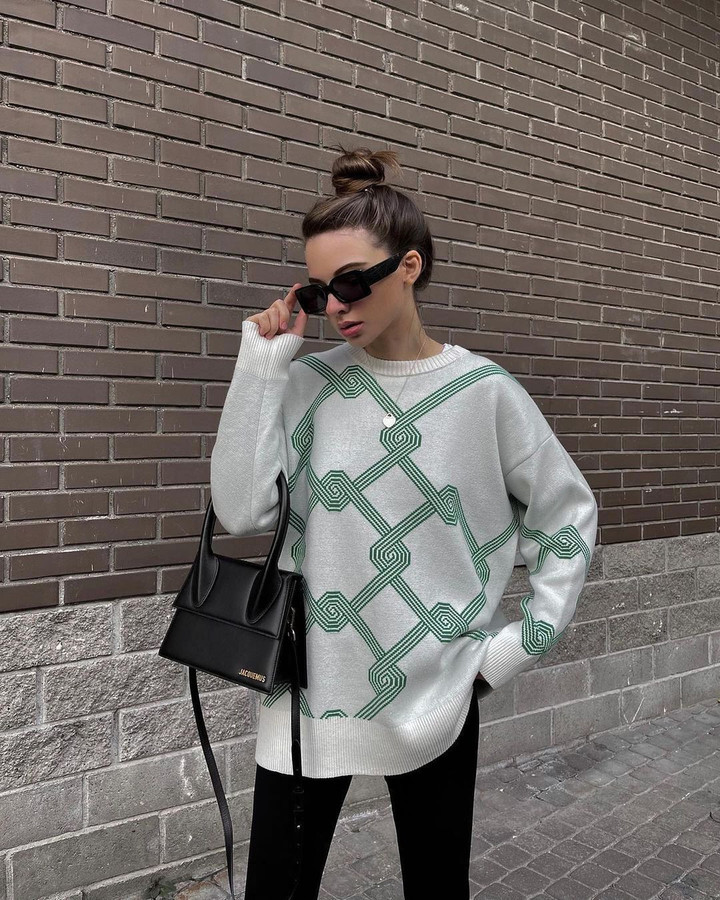 Spring Sweater Geometric Jacquard Mid-length