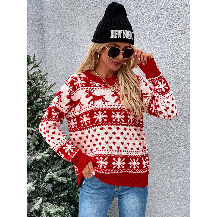 Women's Christmas Deer Sweater Coat Idle Style Loose Knitted Top